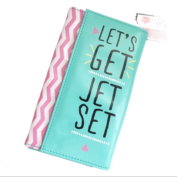 NWT BEAUTY JUNKY (ASOS) Let’s Get Jet Set Passport Holder Pink/Teal One Size - Picture 5 of 8